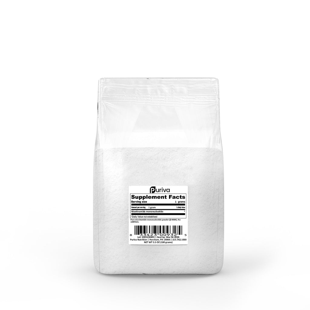 Pure NMN powder (Nicotinamide mononucleotide | β-NMN) NAD+ precursor, 100 grams, scoop included, Puriva Nutrition